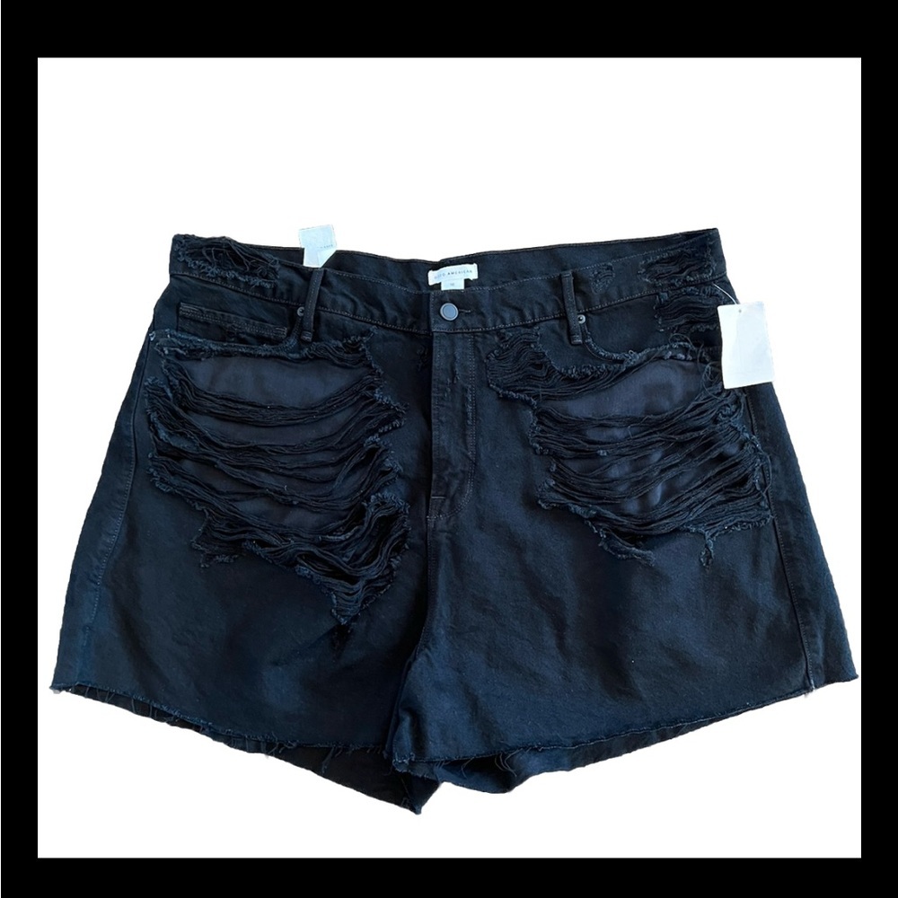 Good American Black Distressed Denim Shorts Size 16
